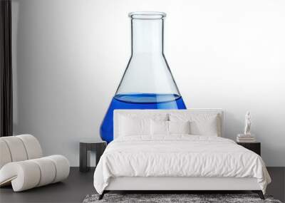 one single chemical glass flask with blue liquid isolated on white background Wall mural