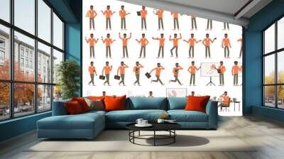 Big Set of office men wear orange suit character vector design. Presentation in various action. People working in office planning, thinking and economic analysis. Wall mural