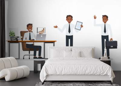 businessman wear white suit and blue tie character vector design. Presentation in various action. Wall mural