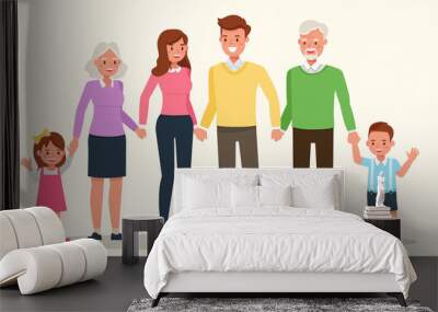 Happy family people mother, father, grandparents and children together character vector design. Wall mural