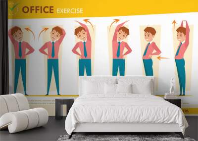 man office syndrome infographic and stretching exercise set 2 Wall mural