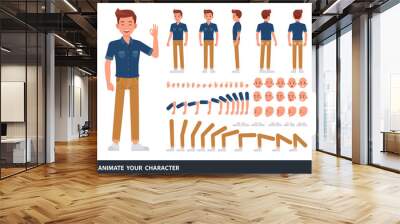 Man wear blue jeans shirt character vector design. Create your own pose. Wall mural