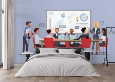 Marketing team in a meeting room concept. Business people character vector illustration design. Wall mural