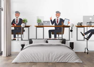 Old businessman working in office character vector design. Presentation in various action. no6 Wall mural