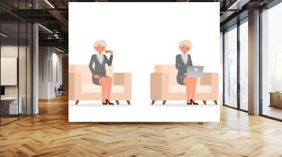 Old businesswoman working in office character vector design. Presentation in various action. no11 Wall mural