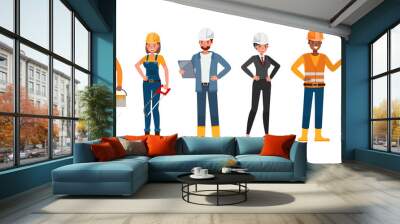 Set of Builder people working character vector design. Presentation in various action with emotions. no3 Wall mural