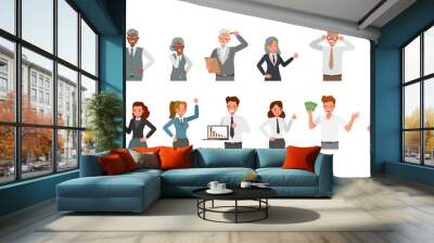 Set of business people group working character vector design presentation in various action. Presentation in various action with emotions, running, standing and walking Wall mural