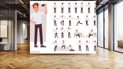 set of man character vector design. presentation in various action with emotions, running, standing  Wall mural