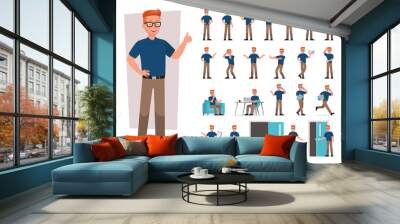 set of man working in office and presentation in various action. Wall mural