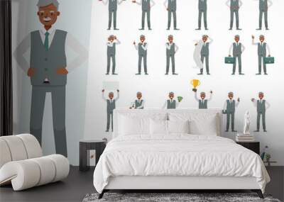 Set of Old businessman character vector design. Presentation in various action with emotions, running, standing and walking. People working in office planning, thinking and economic analysis. Wall mural