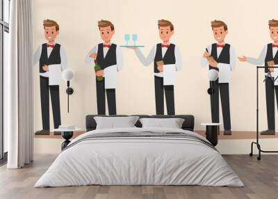 Set of Waiter character design. Vector design. Wall mural