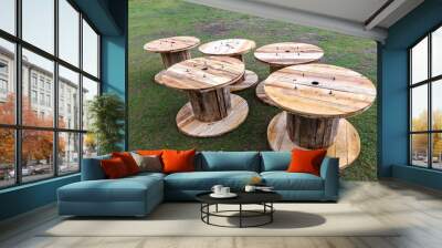 Empty wooden spool for construction cable Wall mural