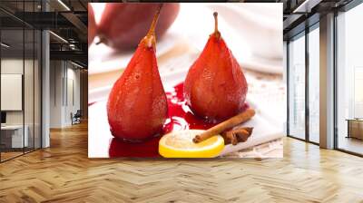 Two poached pears in red wine Wall mural