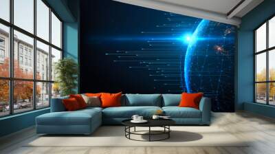 Concept of communication network technology for internet business. World of global network and telecommunication on earth cryptocurrency,IoT and blockchain. Elements of this image furnished by NASA. Wall mural