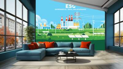 ESG as environmental, social and governance concept.Green ecology and alternative renewable energy Wall mural