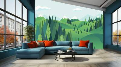 hill landscape with mountainous and forest scenery vector illustration Wall mural