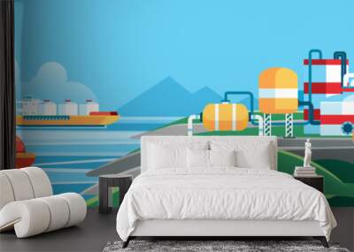 Oil sea offshore and gas energy factory landscape Wall mural