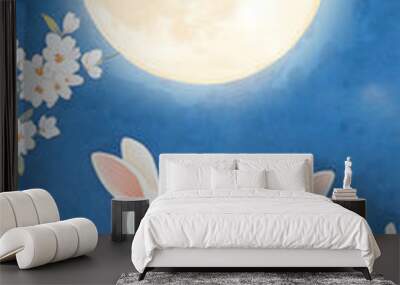 Two White Rabbits under Full Moon
 Wall mural