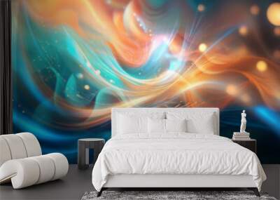 Abstract blue and orange glowing lines with a bokeh background. Wall mural