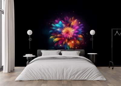 Colorful burst of light on a black background. Wall mural