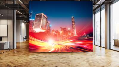 light trails at Hong Kong night street, Wall mural