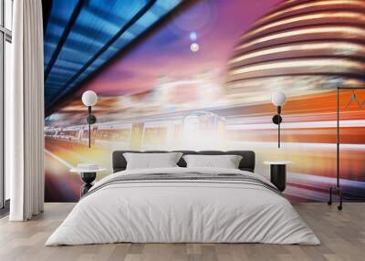 Motion blur of high speed train moving  on London Wall mural