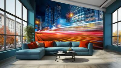 Motion speed lighting in the city Wall mural