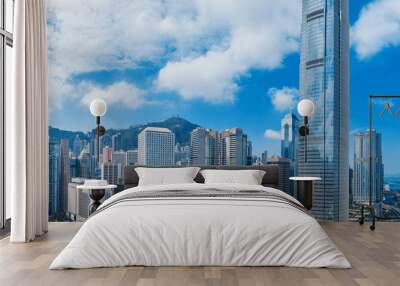 Panorama view of Hong Kong skylines with beautiful blue sky Wall mural