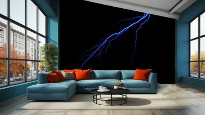 realistic lightning isolated on black background. Natural light effect, bright glowing. Magic purple thunderstorm, for design element Wall mural