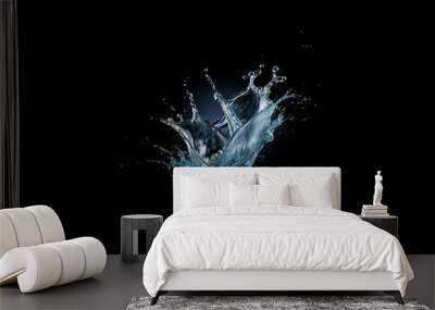 Water splash, frozen in time, against a dark background. Wall mural