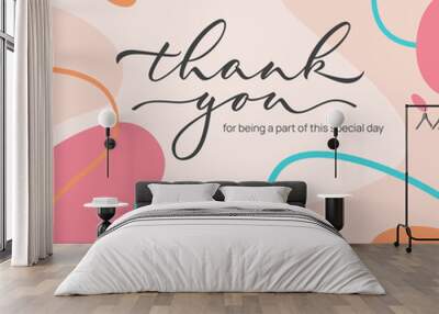 Thank you card - design with calligraphic inscription. Abstract background. Vector. Wall mural