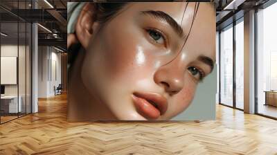 A female model displaying the effects of using hyaluronic acid for skin hydration. generative AI Wall mural