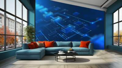 A stylish blue background for a business process diagram. generative AI Wall mural