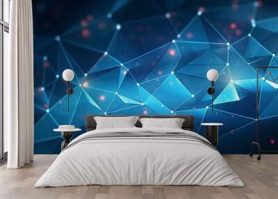 Abstract polygonal blue background with connecting dots and lines. structure, futuristic background. generative AI Wall mural