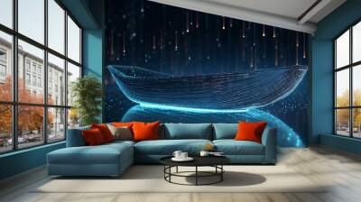 an abstract digital background in hyperealistic 3D rendering, Data technology futuristic ilustration with a line of bright particles, the shape of the canoe. generative AI Wall mural