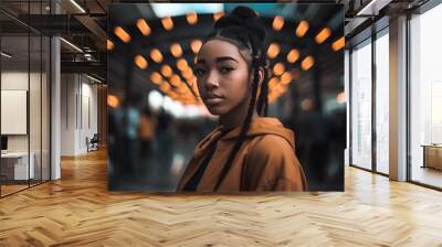 beautiful american black young girl in stylish hip-hop fashion. generative AI Wall mural