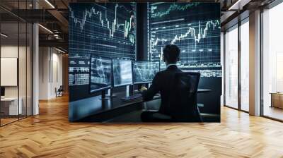 Business people analyze financial data chart trading forex, investing in stock markets, funds and digital assets, Business finance technology and investment concept, generative AI Wall mural