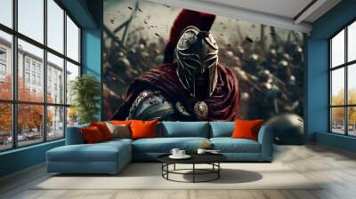 dark epic of spartan warrior in the battle, battle action, dynamic battle scene. generative AI Wall mural