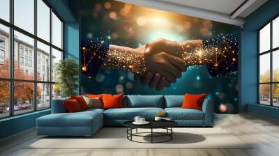 Digital technology, business and economic growth, network connection, teamwork, deal, partnership and data exchange, security of network, investment analysis, plan and strategy. generative AI Wall mural