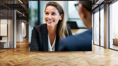 Happy busy executive management attorneys lawyers or recruiting team diverse office people having business meeting, consulting client, consultancy services. generative AI Wall mural