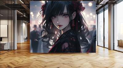 japanese synthcore goth girl in race queen style kimono, attractive anime character. generative AI Wall mural