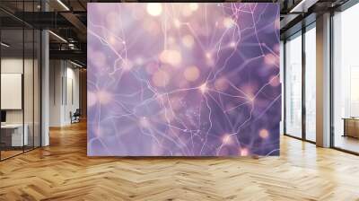 motion graphic of interconnected web of particles, focal blur, light background, purple and blue glowing. generative AI Wall mural