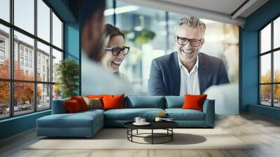 Senior businessman having a discussion with his team in an office. generative AI Wall mural