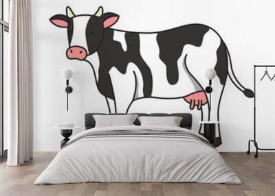 Cute cow on a white background. Vector illustration in cartoon style. Wall mural