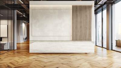 Contemporary beige white bright empty interior with wall panel and moldings. 3d render illustration mockup. Wall mural