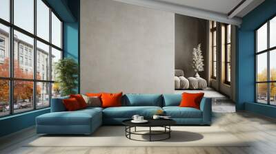 Contemporary minimalist empty interior with gray blank wall, sofa and decor. 3d render illustration mock up. Wall mural