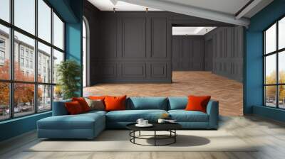 Empty modern classic black interior room. Wall mural