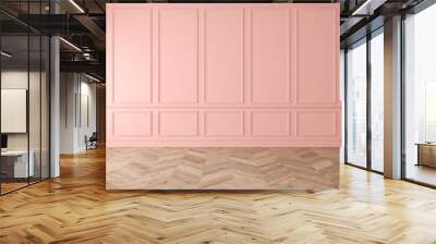 modern classic pink, rose quartz, pastel, empty interior with wall panels and wooden floor. 3d rende Wall mural