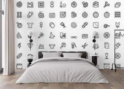 100 fabric icons set. Outline illustration of 100 fabric icons vector set isolated on white background Wall mural