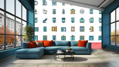 100 house icons set. Color line set of house vector icons thin line color flat on white Wall mural